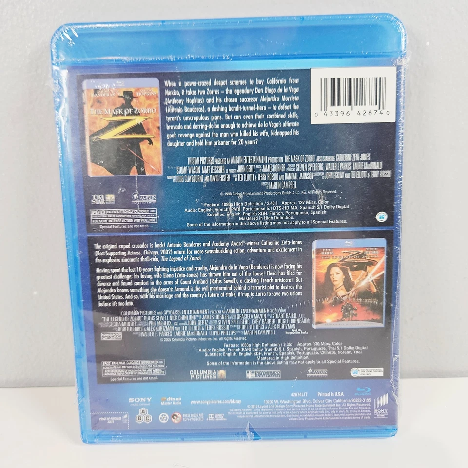 The Mask of Zorro / The Legend of Zorro Double Feature Blu-ray (2013, Sony) New - Image 2 of 3