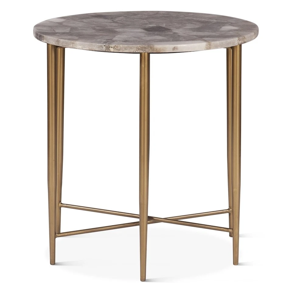 Mumbai 24" Side Table in Smoky Quartz with Iron Base - Image 2 of 4