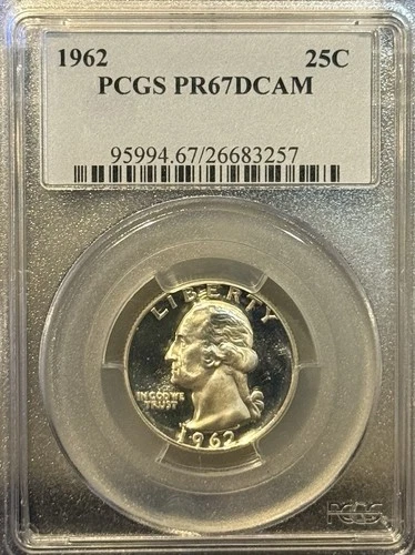 1962 Proof Silver Washington Quarter 25c Coin PCGS Certified PR67 DCAM