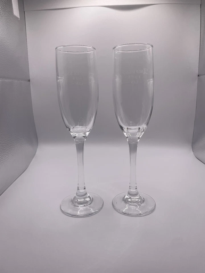 Juego de 2 copas promocionales de flautas de champán Empress 1908 ginebra tamaño nuevo 6 oz Foto 3 de 4
