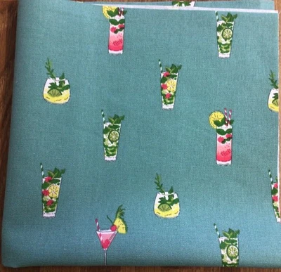 Sophie Allport Cocktails on Aqua Cotton Fabric New Summer Drink Assorted Sizes