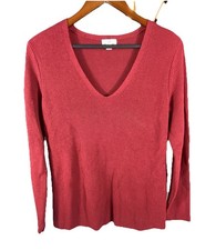 J. Jill Red V Neck Ribbed Tunic Sweater Women's Small Petite Long Sleeve Soft