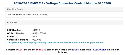 2010-2013 BMW M3 - Voltage Converter Control Module 9253208 - Picture 3 of 4