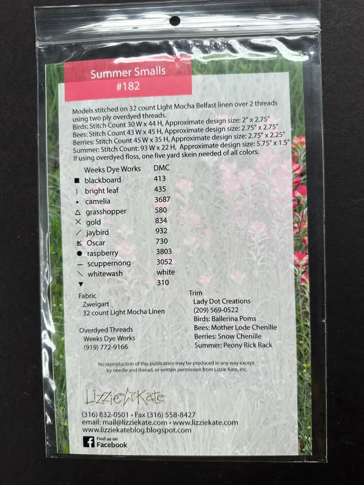 New Lizzie Kate SUMMER SMALLS W/EMBELLISHMENTS Cross Stitch Pattern Chart - Image 3 of 3