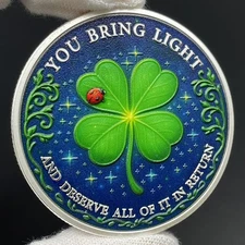 Colorful Four Leaf Clover Silver Coin Collectibles Lucky Token Gift for Lovers