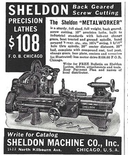1939 AD * Sheldon Precision Lathes Metalworker $108 Sheldon Machine Co Chicago