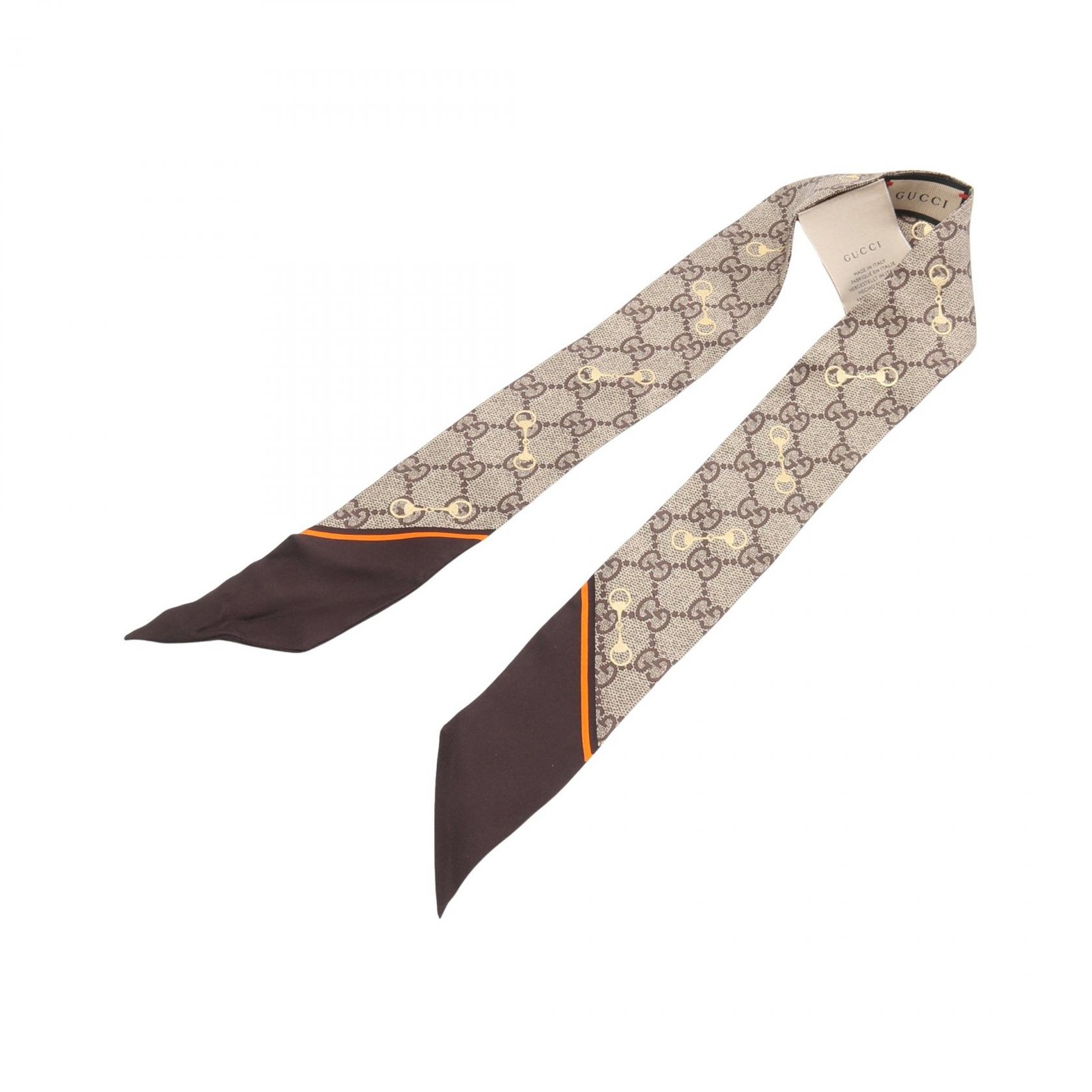 GUCCI GG print horsebit neck bow Scarf silk Brown Multicolor Used Women thumbnail 2