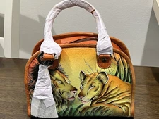 Anuschka Hand Painted Leather Lion In Love Convertible Satchel Purse