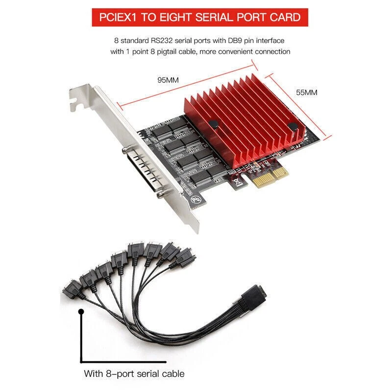 PCIE to 8-Port RS232 Serial Expansion Card Serial Port Expansion Adapter Riser - Image 2 of 4