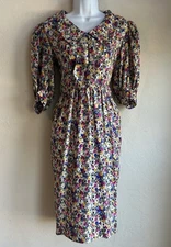 Vintage 80s Miss O By Oscar De La Renta Silk Floral Dress 4 Romantic Bow Collar 