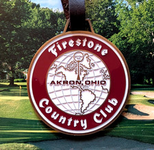 vtg - PGA golf bag tag - FIRESTONE COUNTRY CLUB - Metal - Strap - Akron OH