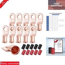 10PCS Heavy Duty 4 AWG Battery Lugs with Heat Shrink Tubing Copper Ring Termi...