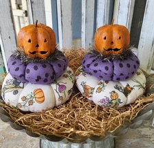 Primitive Jack-O-Lantern Head Stacked Pumpkins Handmade