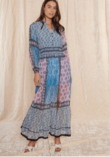RAGA Bohemian Patchwork Blue and Pink Maxi Dress Size Small New