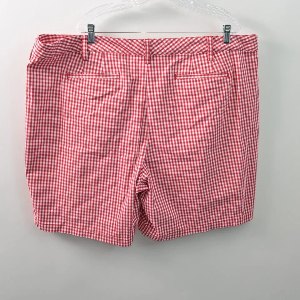 Pantalones Cortos Lands End 9" Mujer 24W Tiro Medio Rojo Guinga Algodón Elástico Chino Foto 3 de 4