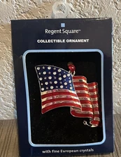 Regent Square Jeweled Enamel Silver Plated American FLAG Ornament - NIB