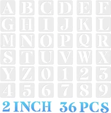 36 Pcs 2 Inch Letters Numbers Stencils Reusable Alphabet Templates for Painting