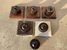 CRABTREE LINCOLN TYPE 1950'S BAKELITE CERAMIC TOGGLE SWITCHES SINGLE WOOD BLOCKS