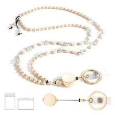 Retractable Lanyards for ID Badges and Keys Beaded Lanyards for Women Cream C...