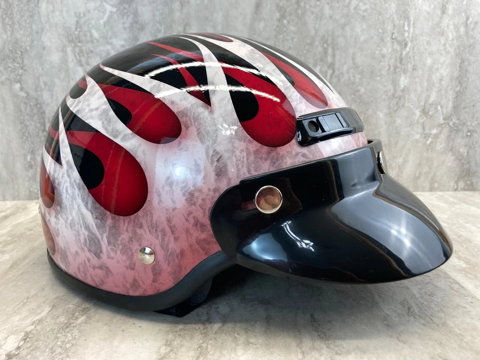 Raider мотоцикла половина шлем открытый лицо A-617 Sz M черный w/красный и белый пламени - Изображение 3 из 4