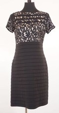 Adrianna Papell Dress Sheath Dress Size 38 Black Lace Knee Length Short Sleeve A213