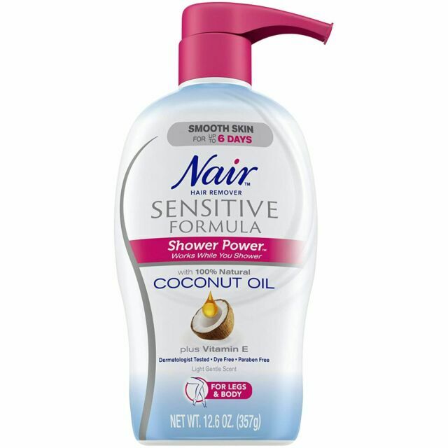 Nair SENSITIVE FORMULA SHOWER POWER • HAIR REMOVER CREAM Coconut Oil & Vitamin E