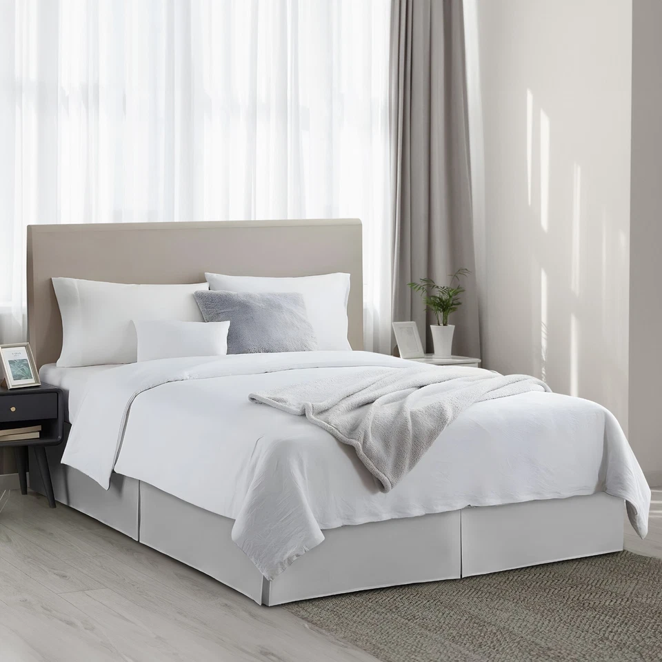 Falda de cama de lujo de 16" plisada de microfibra lisa premium con volantes antipolvo a medida Foto 2 de 4