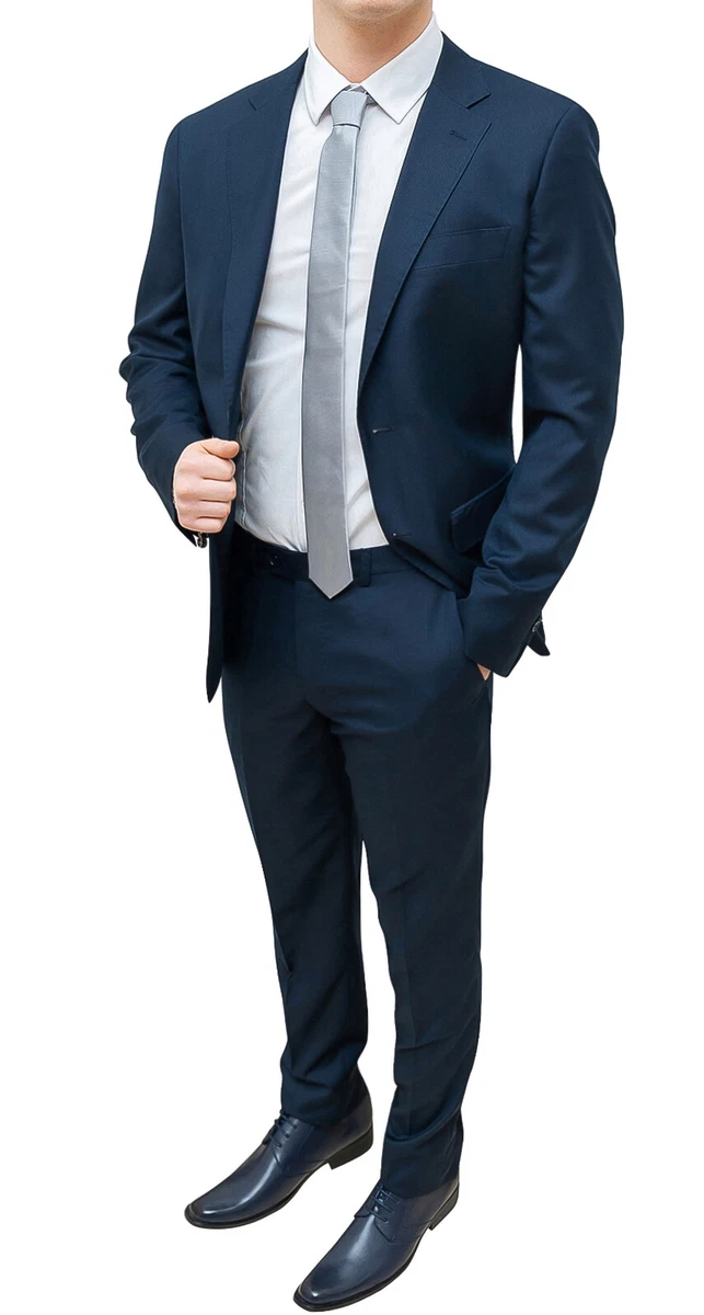 Traje Hombre Completo Azul Oscuro Slim Fit Elegante Chaqueta Con Pantalones