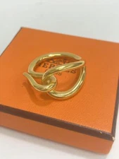 HERMES Scarf Ring Only Jumbo Gold Tone Used Auth Used Japan W/Box