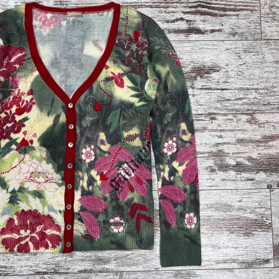 Cárdigan pulóver estampado flores John Galliano prendas de punto tejido talla L Foto 4 de 4