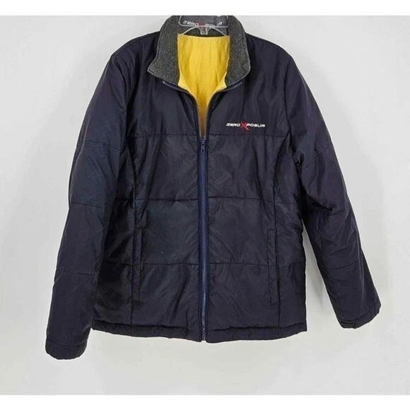 Zeroxposur Mens Reversible Puffer Navy/Yellow Zip Front Jacket with Pockets Sz S - Image 2 of 4