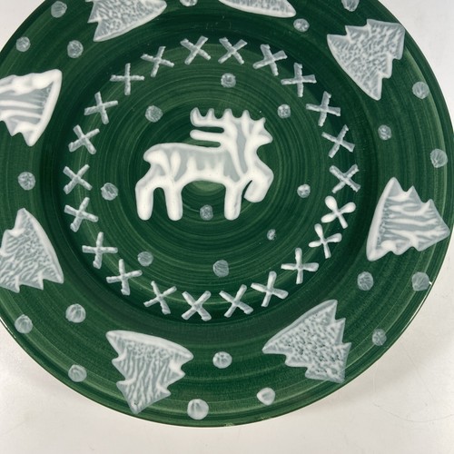 La Gioconda Large Green Ceramic Reindeer Plate Platter Hand Painted Italy 12 in - Picture 3 of 7