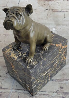 15 LBS English Bulldog Dog Animal Bronze Sculpture Marble Base Statue Figurine