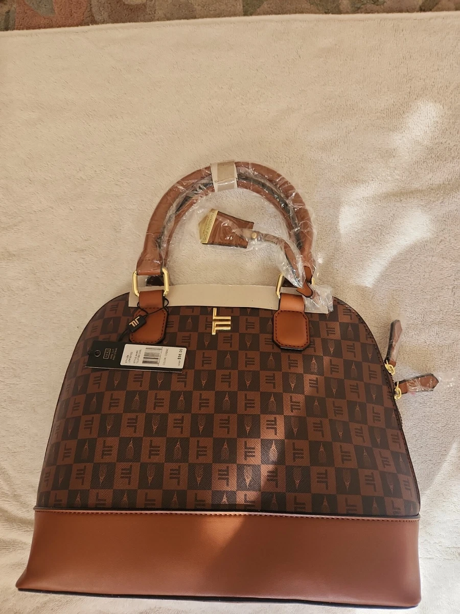 London Fog Tulip Signature Satchel Vegan Leather Brown Cognac