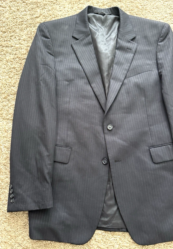 Jos A. Bank Suit 2-Piece Men's 43L Long - 36W x 35L Dark Navy Wool Striped - Image 2 of 4