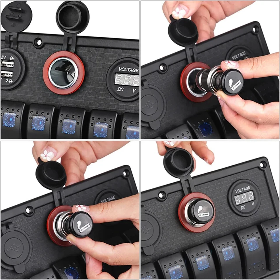 Painel interruptor balancim alternador 12V azul 8 gangues caminhão trailer barco marinho disjuntor - Imagem 4 de 4