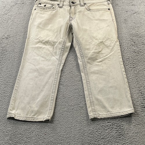 True Religion Jeans Mens 36x26 Ricky Embroidered Flap Pockets White Denim USA - Picture 3 of 12