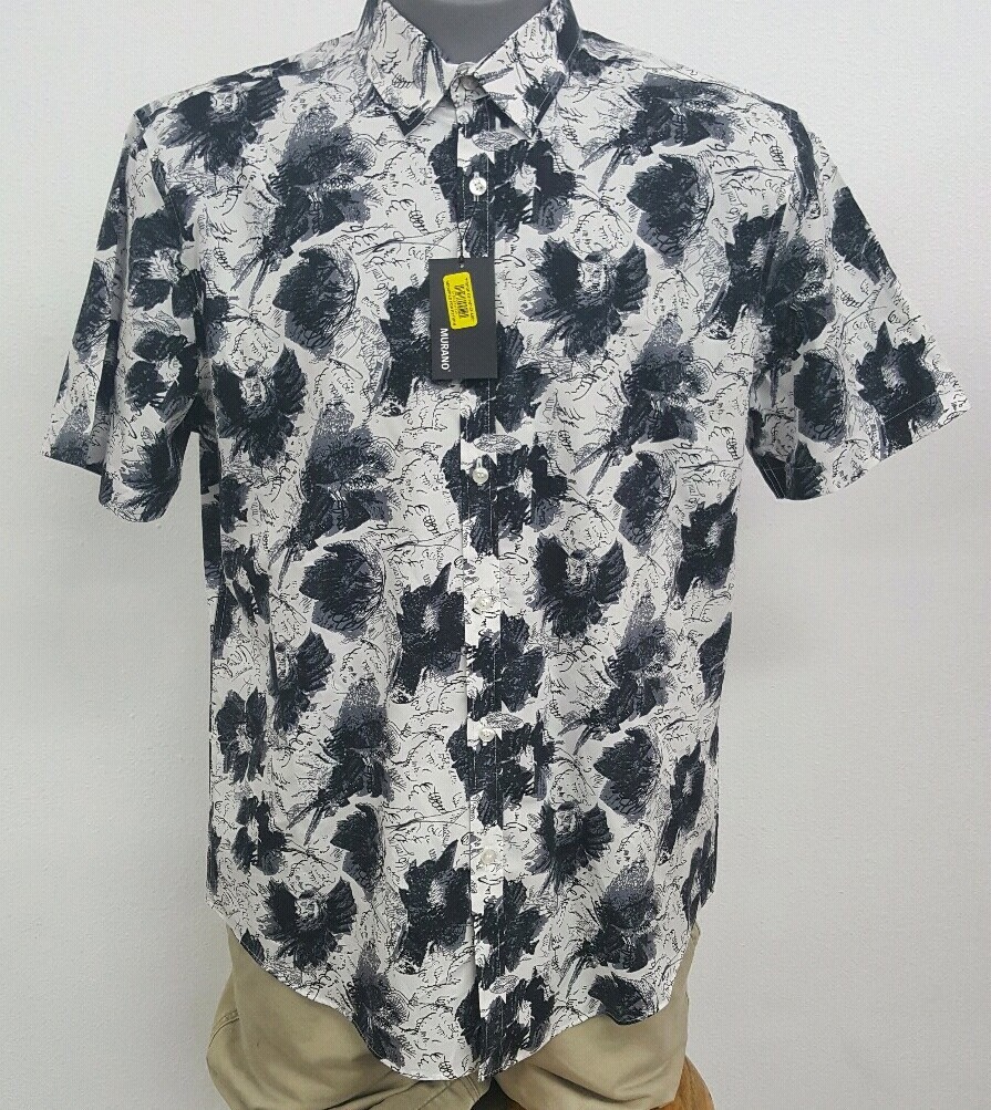 Murano Black White Geo Floral Button Up S/S Men's Shirt NWT $69.50