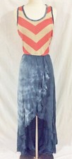 Cotton Boho Hippie Tie Dye Racer Back Knit Long Maxi Dress High Low Large USA