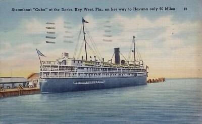 Vintage 1950 Steamboat ''Cuba'' Postcard Key West Fla to Havana P & O. S.S.