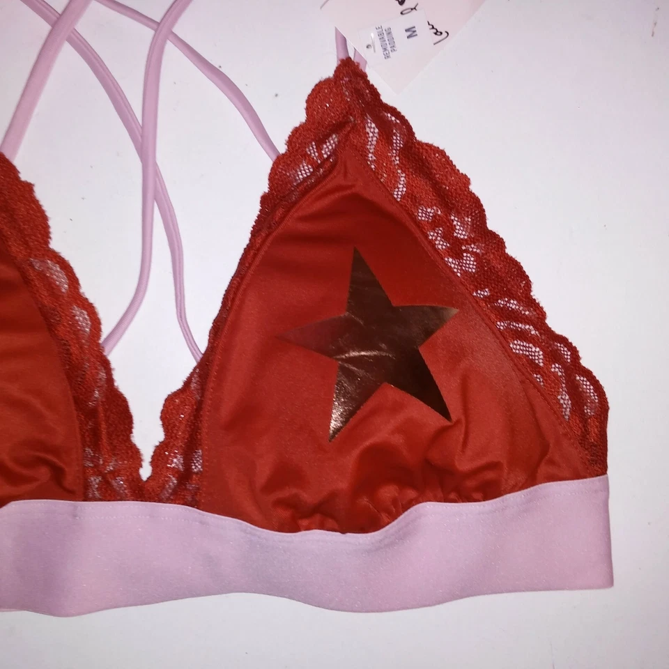 Sutiã Victoria Secret rosa bralette médio laranja rosa estrela triângulo com faixas novo - Imagem 3 de 4