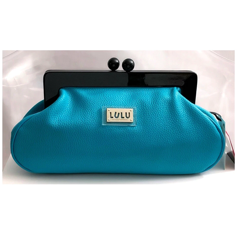 NWT LULU GUINNESS Blue Faux Leather/Patent Leather Magnetic Snap Clutch/Purse - Image 2 of 4