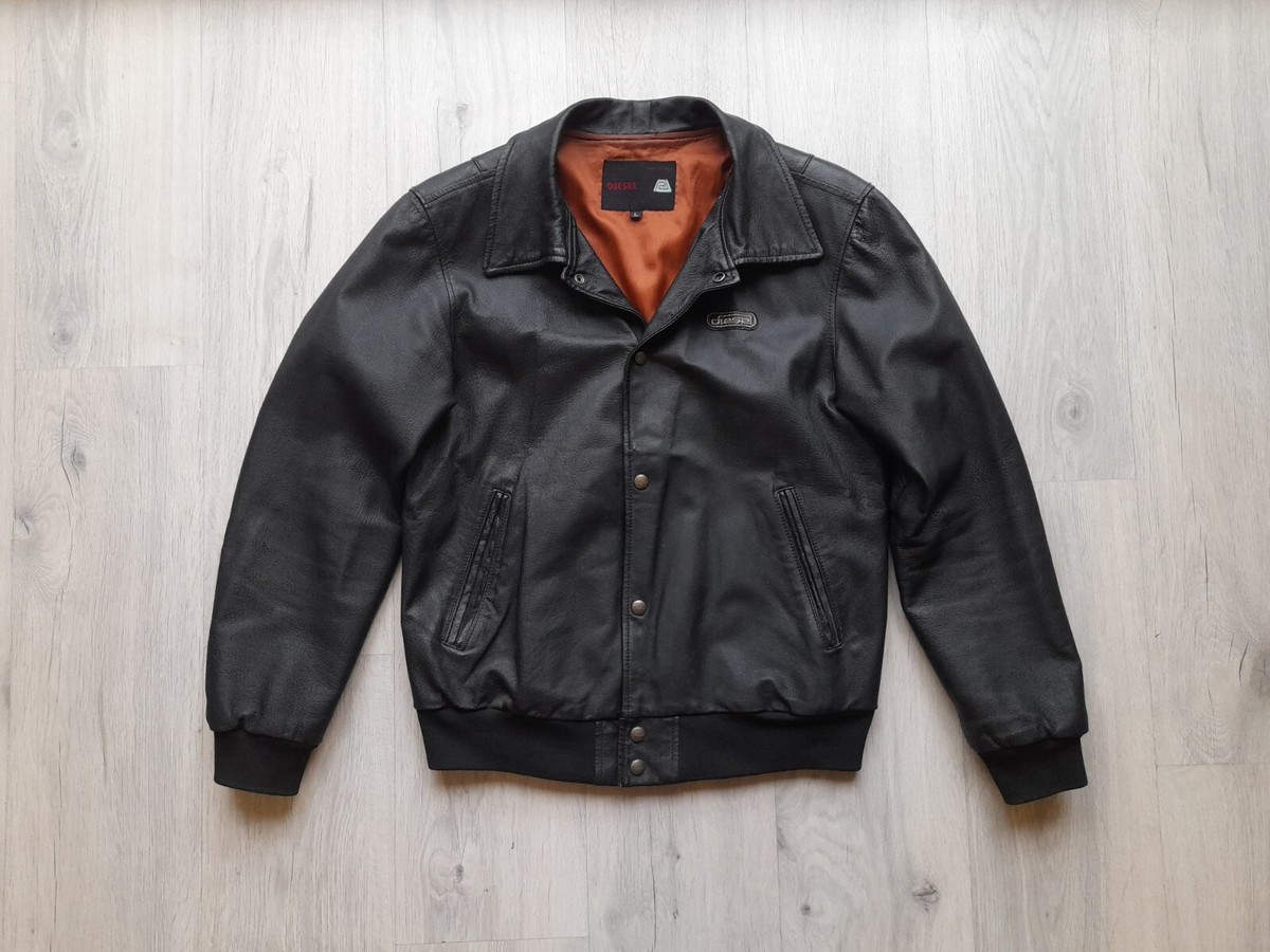 Vintage Diesel Black Leather Jacket , M-L ,Mens Diesel Bomber
