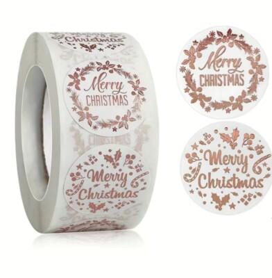 weiß und rosegold Happy Christmas Aufkleber Xmas Holidays selbstklebend 