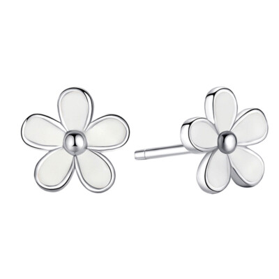 ZARD Girl Delicate Flower Motif Stud Earrings in White Enamel