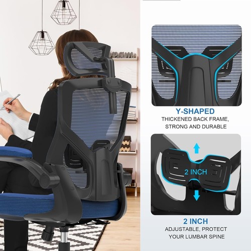 Ergonomic Mesh Desk Chair, High Back Computer Chair- Adjustable Headrest - Picture 4 of 9