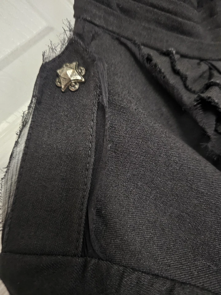 Jaqueta jeans Royal Underground feminina com babado preta tamanho grande # 352 - Imagem 3 de 4