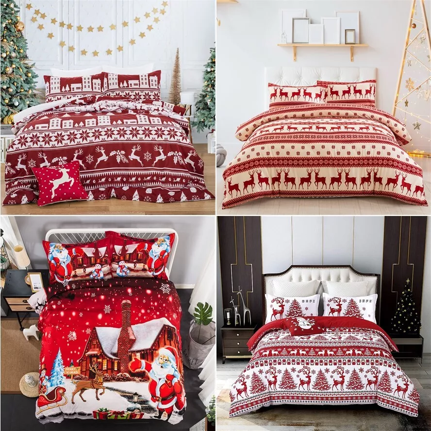 Christmas Duvet Quilt Cover Set XMAS Bedding Single Double King Size Pillowcases