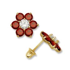 14k Yellow Gold CZ Flower Birthstone Stud Screw Back Earrings