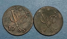 2 Pcs Dutch Netherlands Voc Duit 1785 & 1786 New York Penny Utrecht Coin_H36